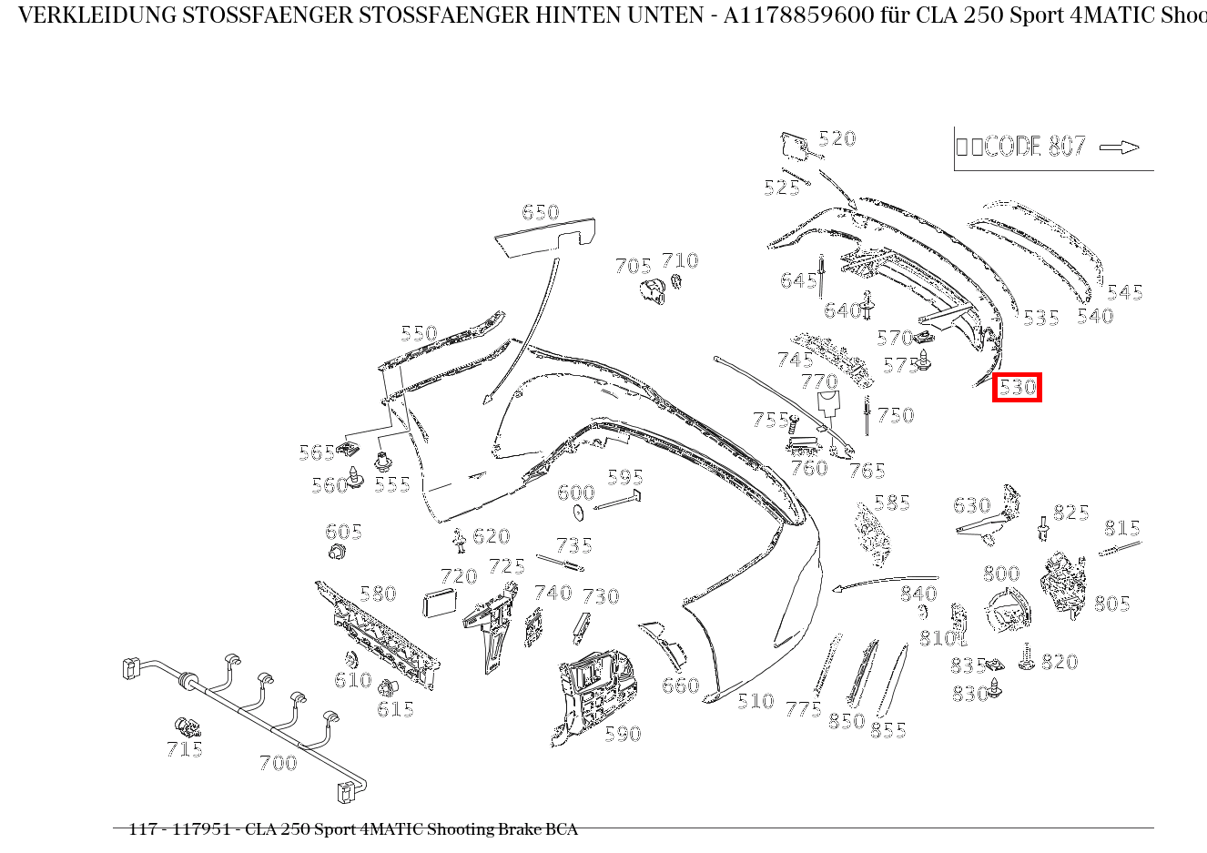 Verkleidung Stossfänger STOSSFAENGER HINTEN UNTEN CLA 250 Sport 4MATIC Shooting Brake BCA 117 Verkleidung Stossfänger STOSSFAENGER HINTEN UNTEN CLA 250 Sport 4MATIC Shooting Brake BCA 117