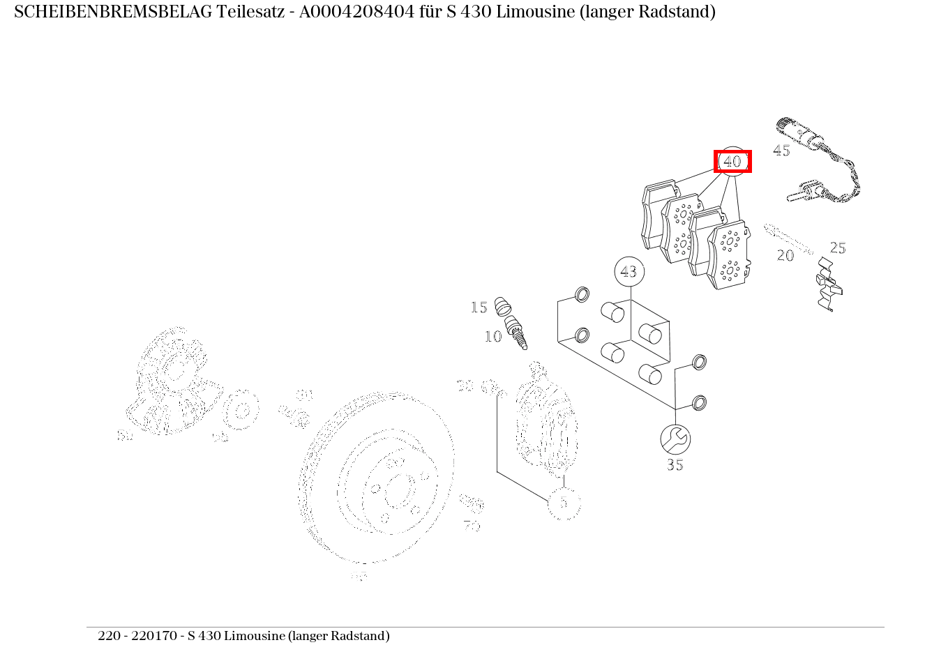 Scheibenbremsbelag Teilesatz S 430 Limousine (langer Radstand) 220 Scheibenbremsbelag Teilesatz S 430 Limousine (langer Radstand) 220