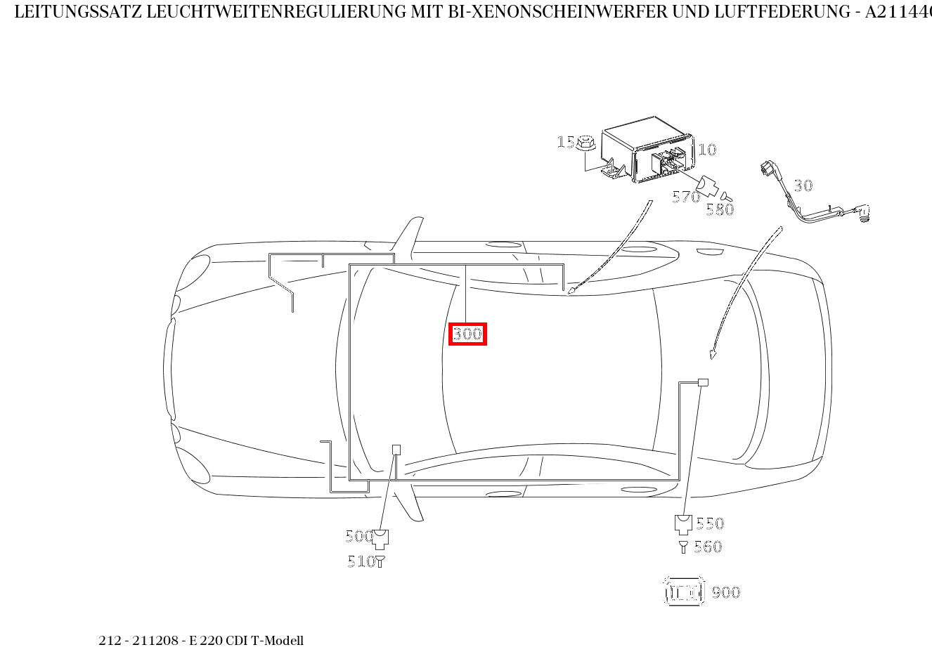Leitungssatz LEUCHTWEITENREGULIERUNG MIT BI-XENONSCHEINWERFER UND LUFTFEDERUNG E 220 CDI T-Modell 212