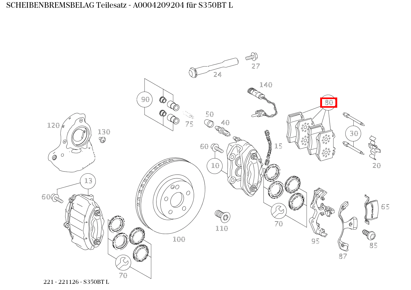 Scheibenbremsbelag Teilesatz S350BT L 221
