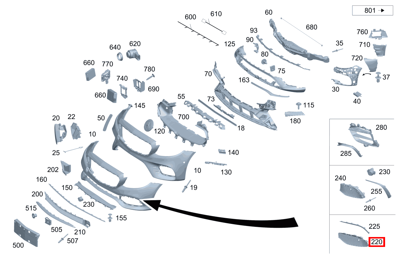 Abdeckung Stossfänger Unten rechts E 400 d Limousine 213