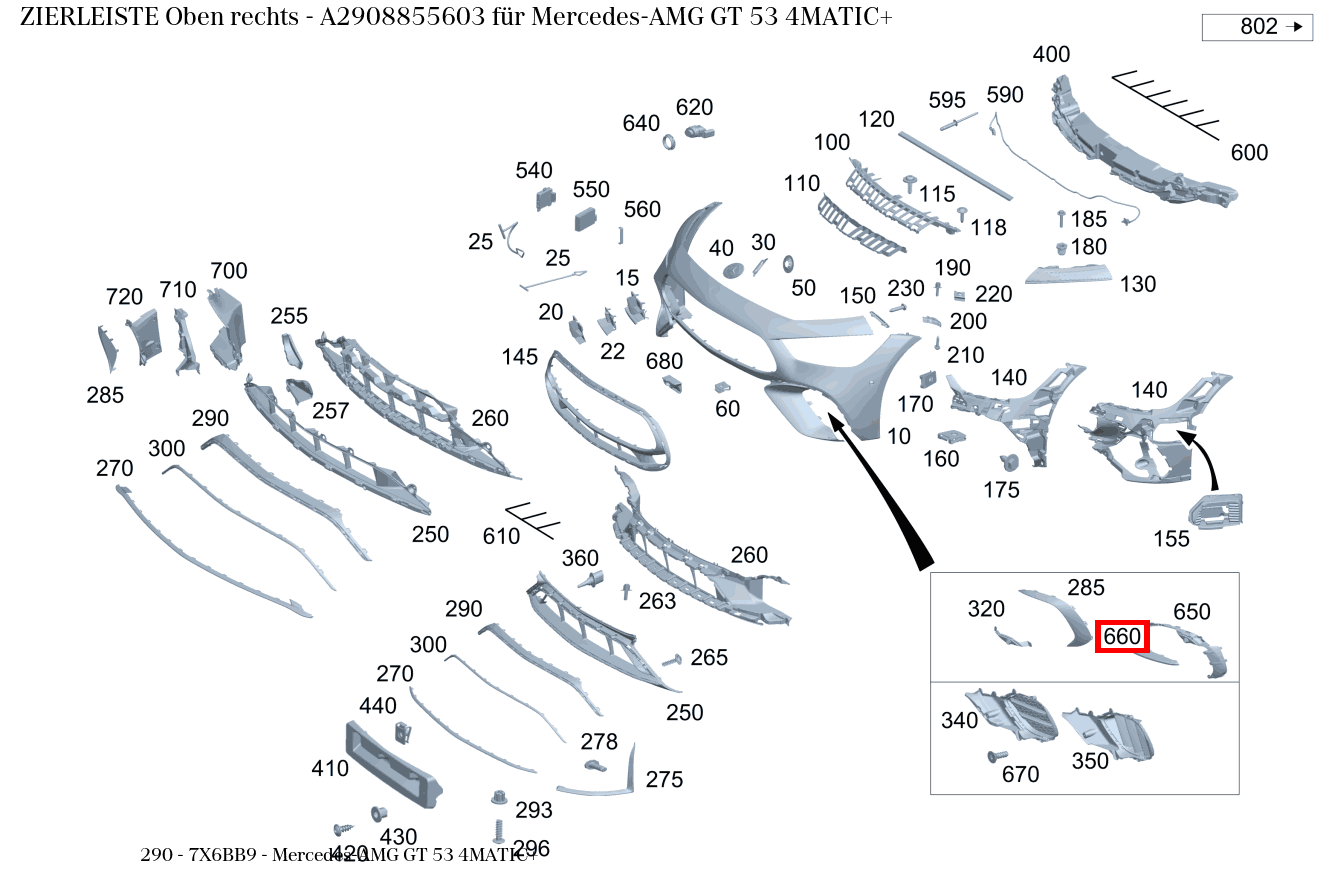 Zierleiste Oben rechts Mercedes-AMG GT 53 4MATIC+ 290 Zierleiste Oben rechts Mercedes-AMG GT 53 4MATIC+ 290
