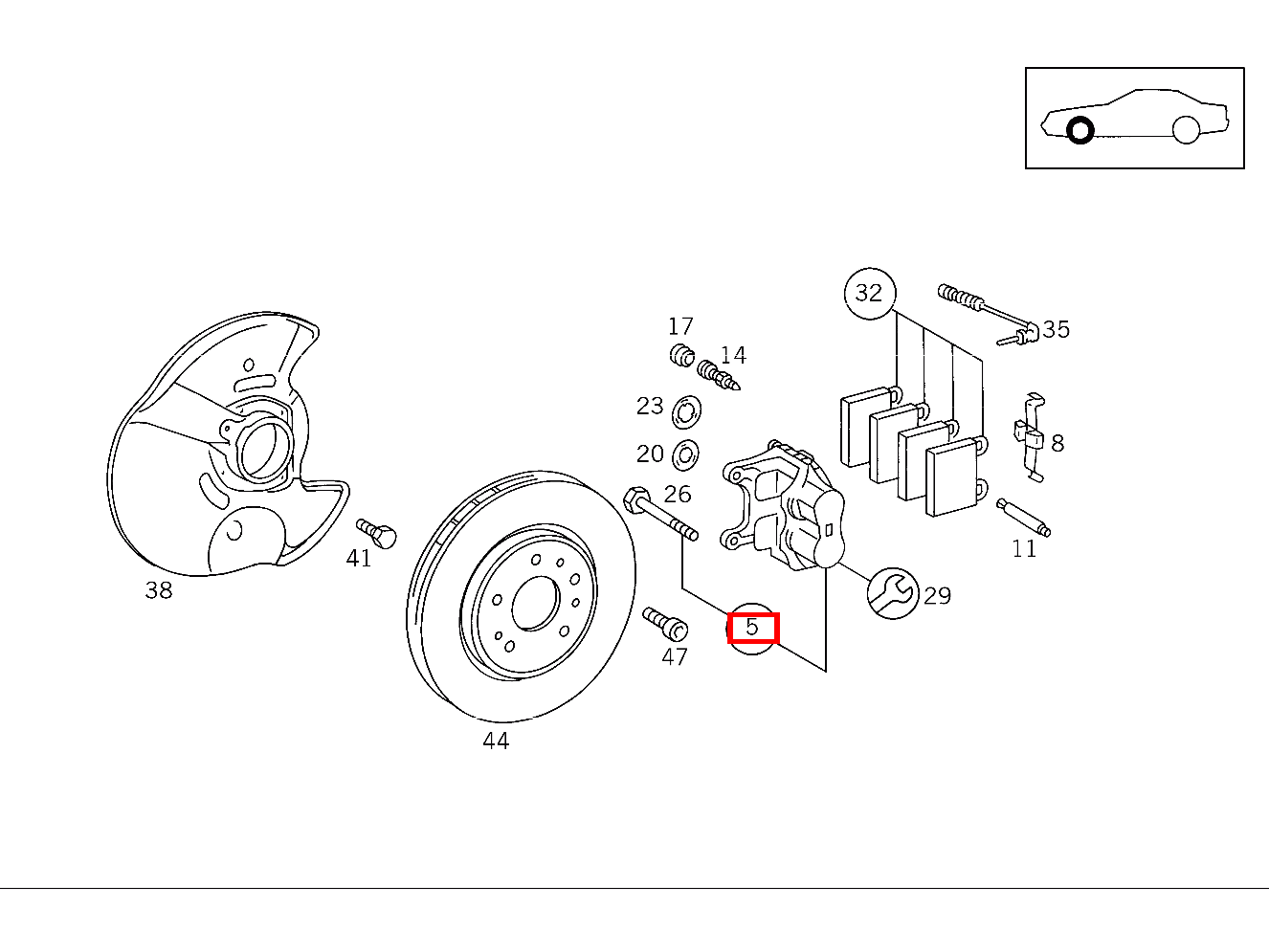 Teilesatz Bremssattel RECHTS,OHNE BELAG SL 500/500 SL 129