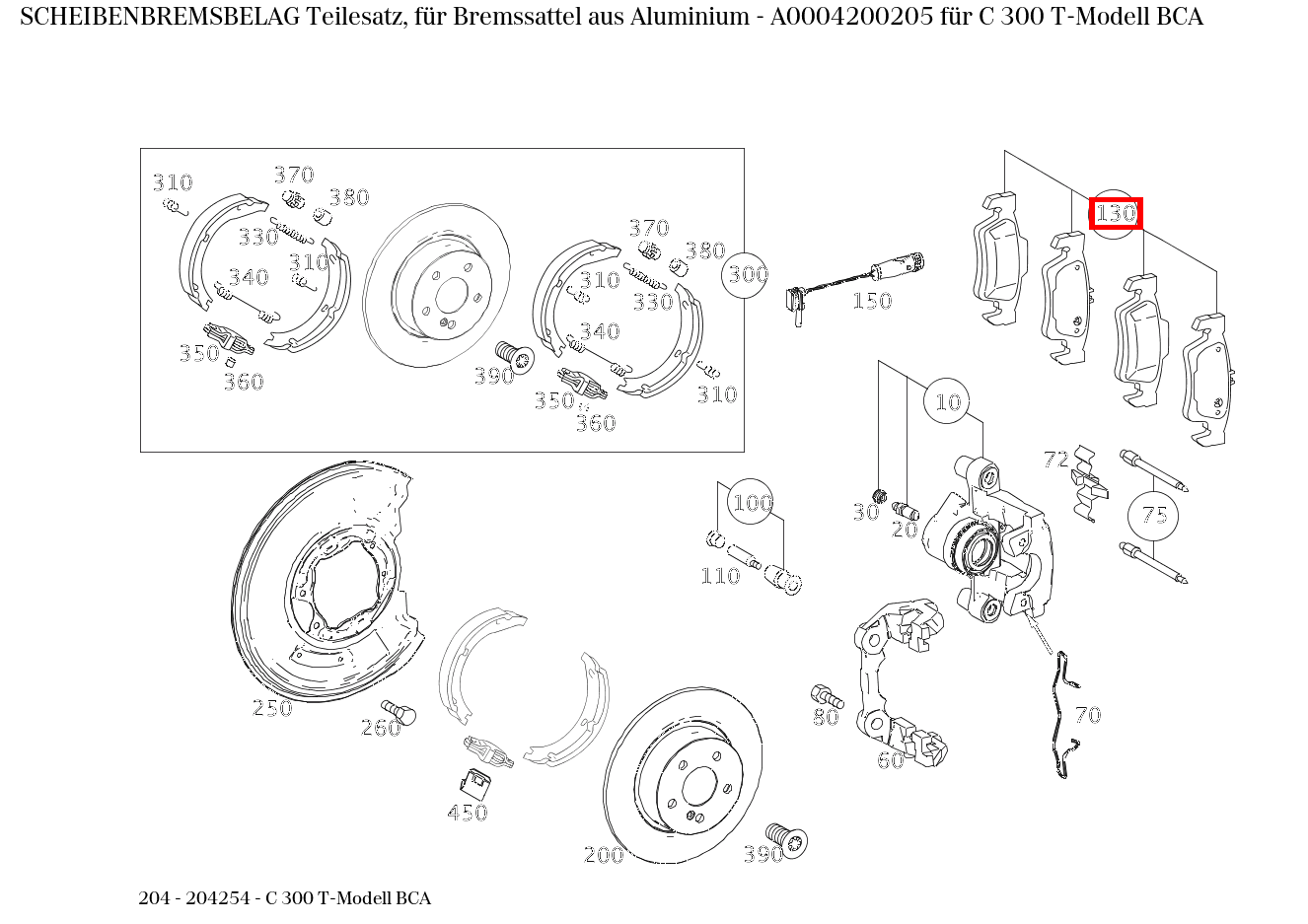Scheibenbremsbelag Teilesatz, für Bremssattel aus Aluminium C 300 T-Modell BCA 204 Scheibenbremsbelag Teilesatz, für Bremssattel aus Aluminium C 300 T-Modell BCA 204