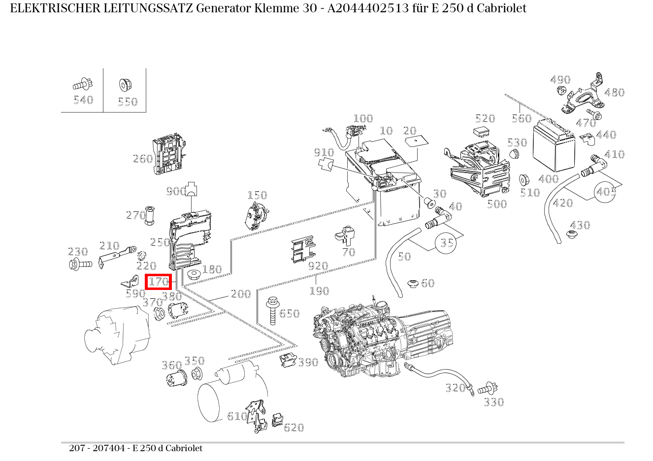 Elektrischer Leitungssatz Generator Klemme 30 E 250 d Cabriolet 207