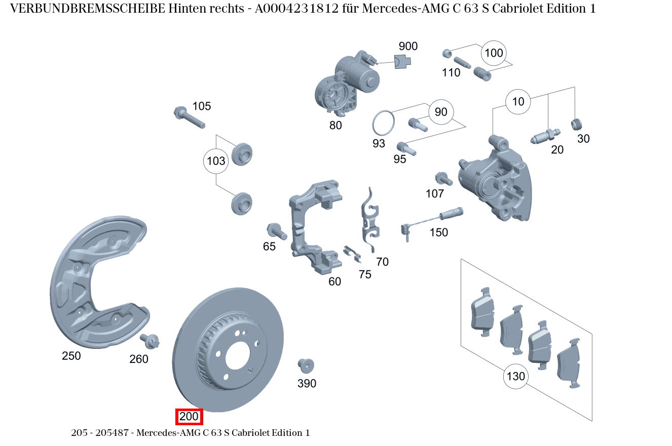 Verbundbremsscheibe Hinten rechts Mercedes-AMG C 63 S Cabriolet Edition 1 205