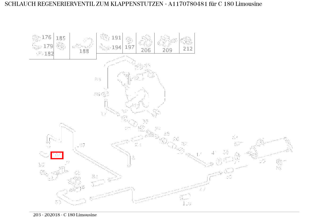 Schlauch REGENERIERVENTIL ZUM KLAPPENSTUTZEN C 180 Limousine 203 Schlauch REGENERIERVENTIL ZUM KLAPPENSTUTZEN C 180 Limousine 203