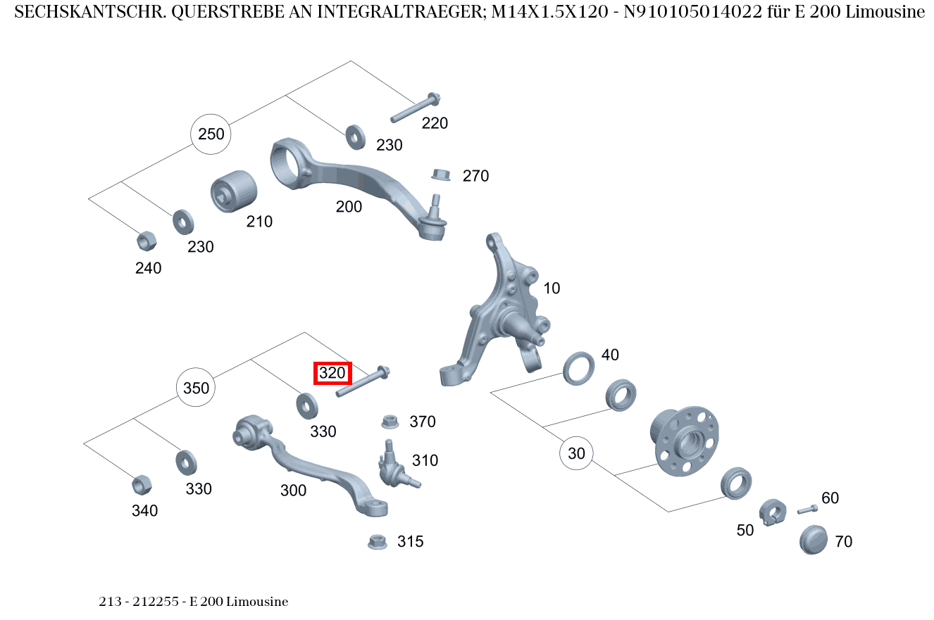 Sechskantschraube FUEHRUNGSLAGER AN RAHMEN RECHTS; M14X1.5X120  