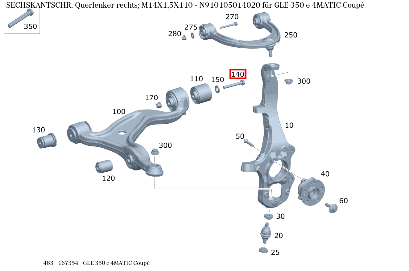 Sechskantschraube Querlenker rechts; M14X1,5X110 , , und weitere 