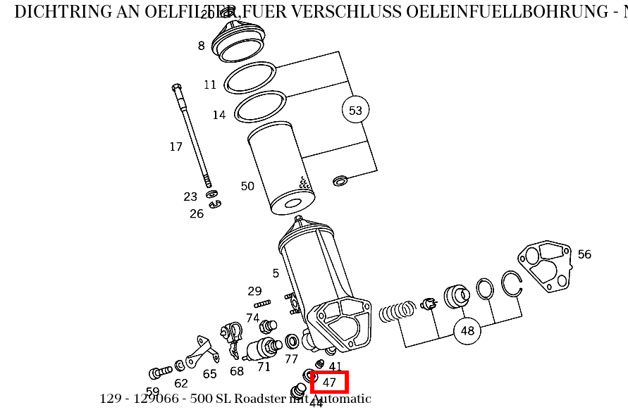 Dichtring AN OELFILTER,FUER VERSCHLUSS OELEINFUELLBOHRUNG 500 SL Roadster mit Automatic 129