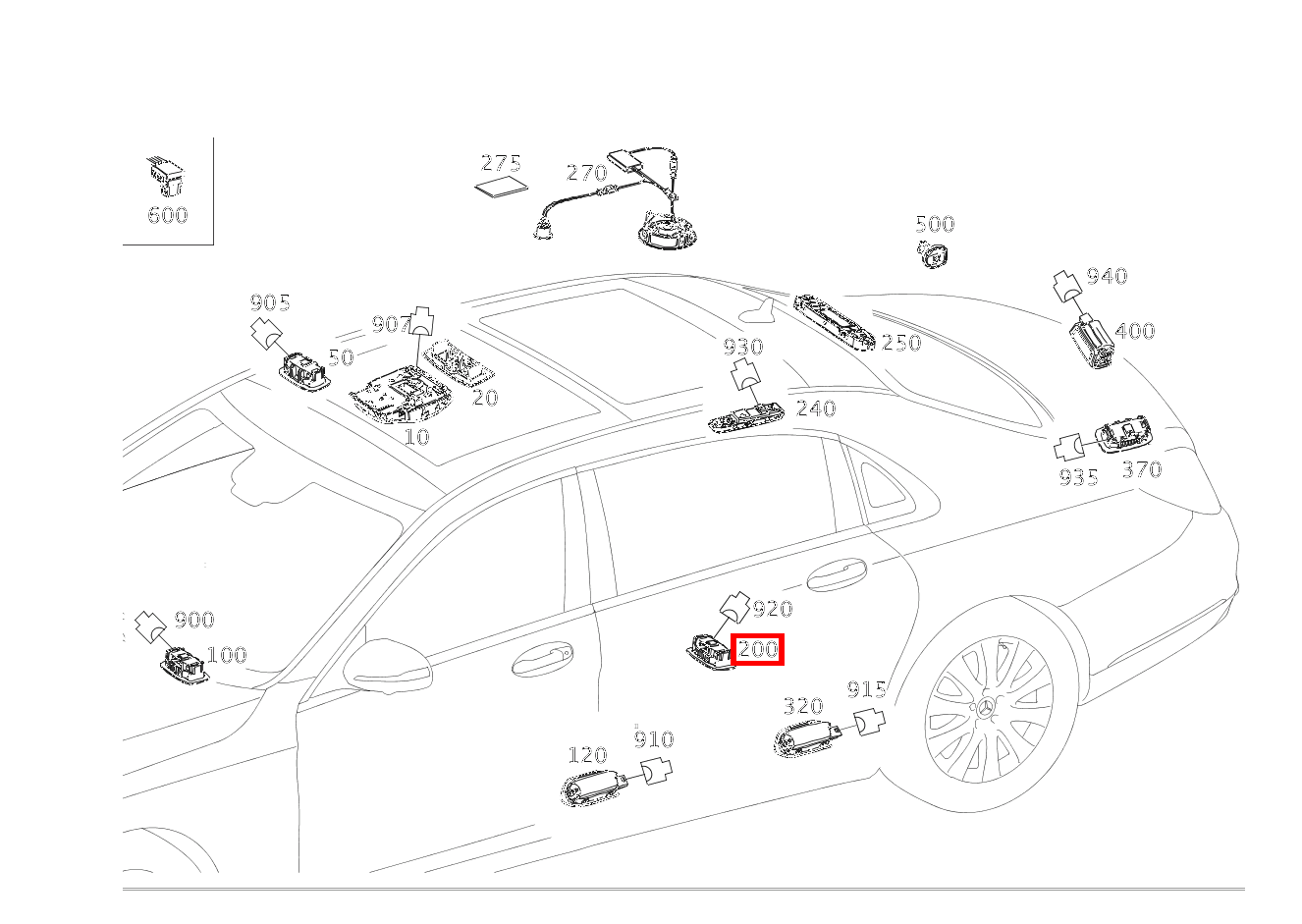 Innenraumleuchte Beleuchtung Fondfußraum rechts S 500 4MATIC Maybach 222 Innenraumleuchte Beleuchtung Fondfußraum rechts S 500 4MATIC Maybach 222