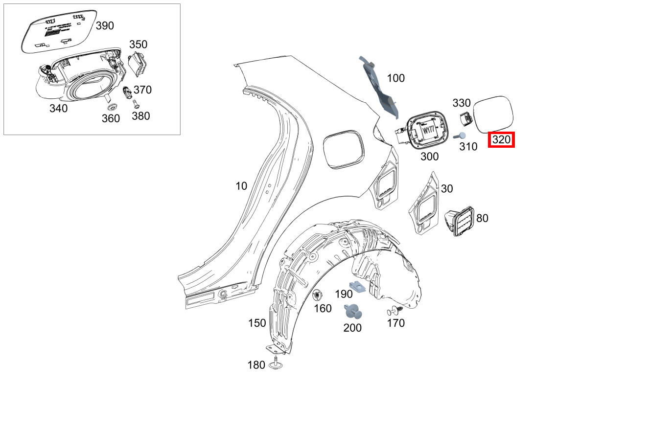 Beplankung Tankklappe Tankklappe A 200 Kompaktlimousine "Advanced" 177