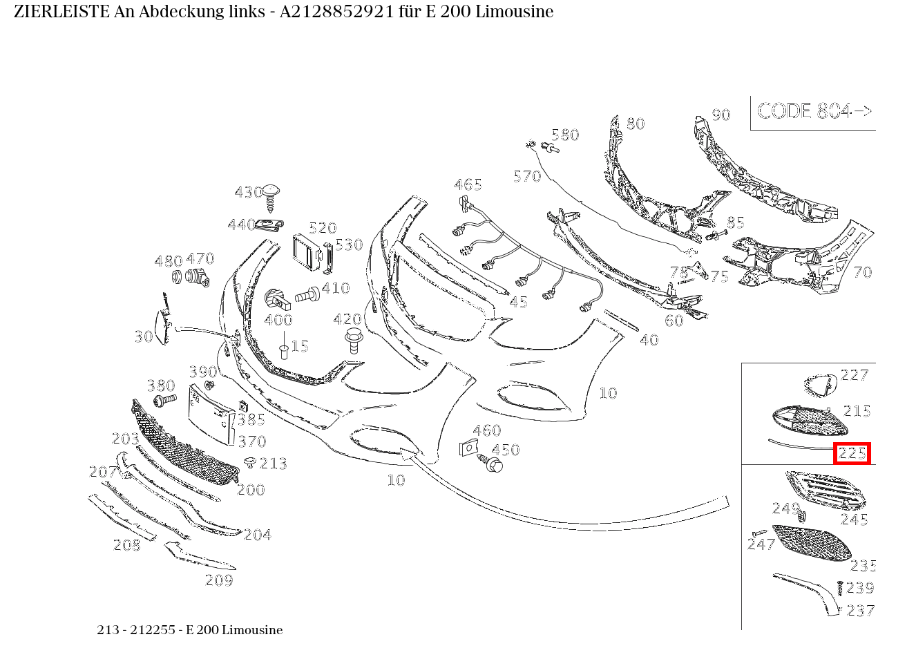 Zierleiste An Abdeckung links E 200 Limousine 213