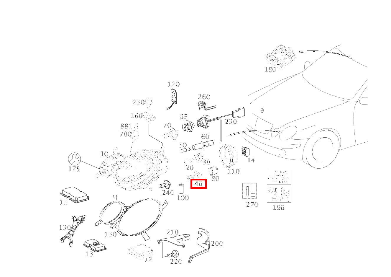 GASENTLAD.LAMPE ABBLENDLICHT UND FERNLICHT,RECHTS; D2S 12V-35W E 220 CDI T-Modell 212