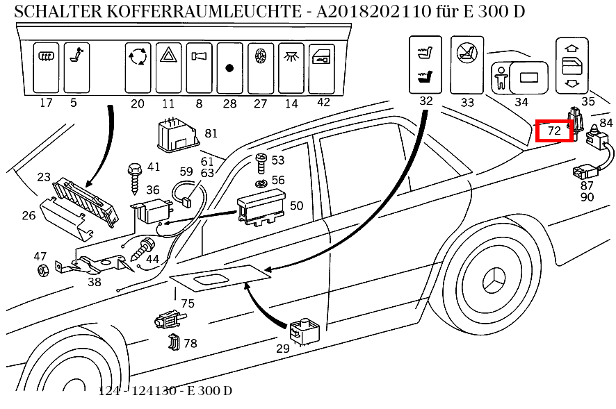 Schalter KOFFERRAUMLEUCHTE E 300 D 124 Schalter KOFFERRAUMLEUCHTE E 300 D 124