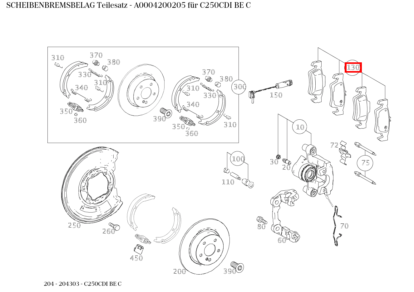 Scheibenbremsbelag Teilesatz C250CDI BE C 204 Scheibenbremsbelag Teilesatz C250CDI BE C 204