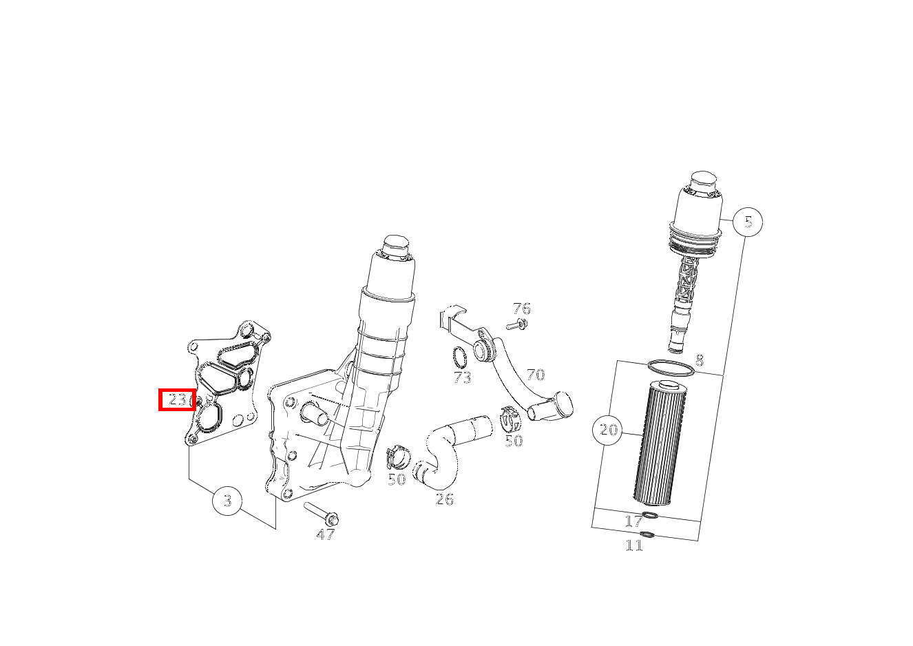 Elastomerformdichtung Ölfilter an Zylinderkurbelgehäuse E200CGI BE CA 207