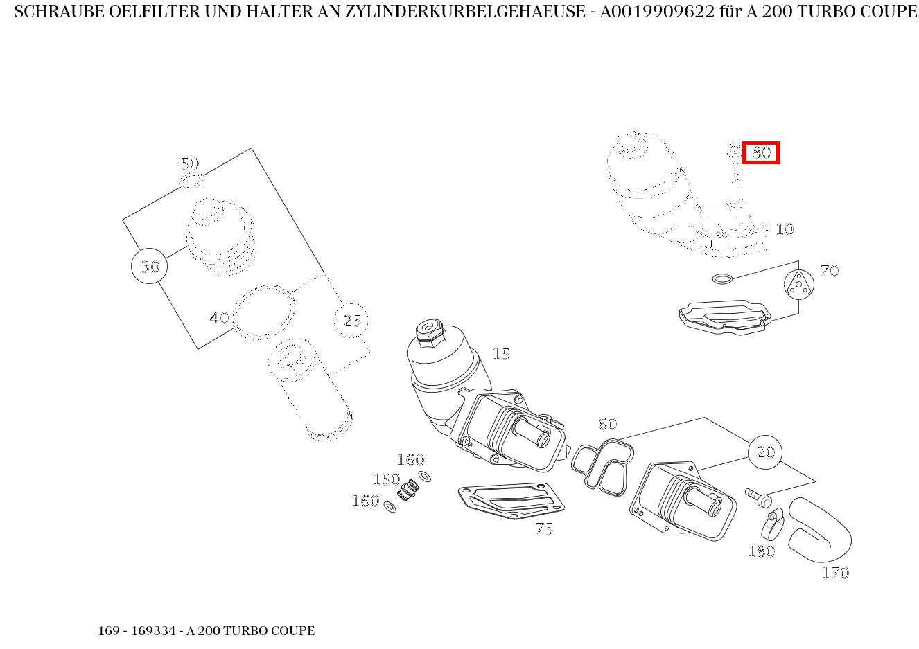 Schraube OELFILTER UND HALTER AN ZYLINDERKURBELGEHAEUSE A 200 TURBO COUPE 169