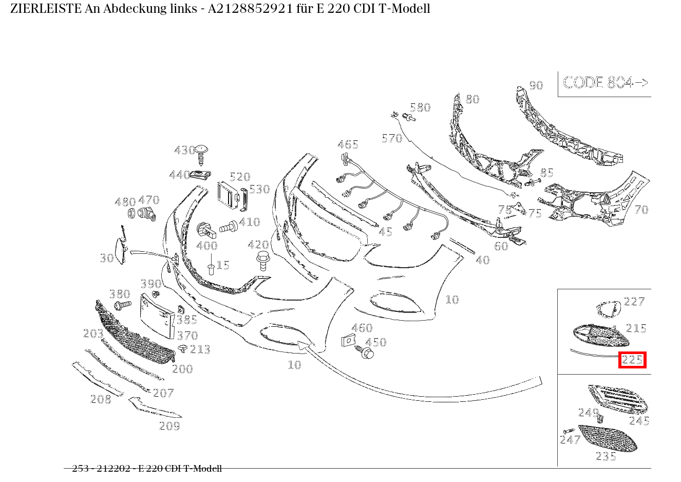 Zierleiste An Abdeckung links E 220 CDI T-Modell 253
