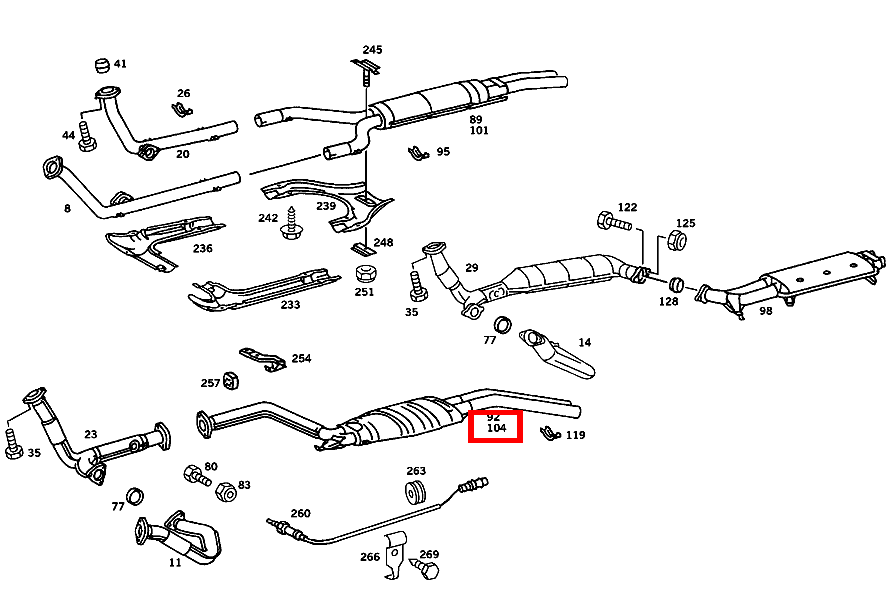 Schalldämpfer MITTE,GESTECKTE AUSFUEHRUNG (107 490 09 14) 450 SL 107