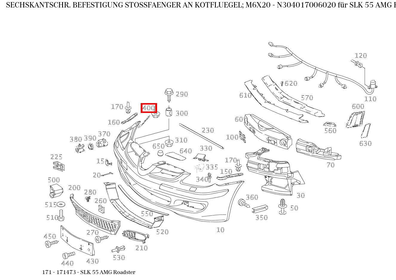 Sechskantschraube BEFESTIGUNG STOSSFAENGER AN KOTFLUEGEL; M6X20 SLK 55 AMG Roadster 171