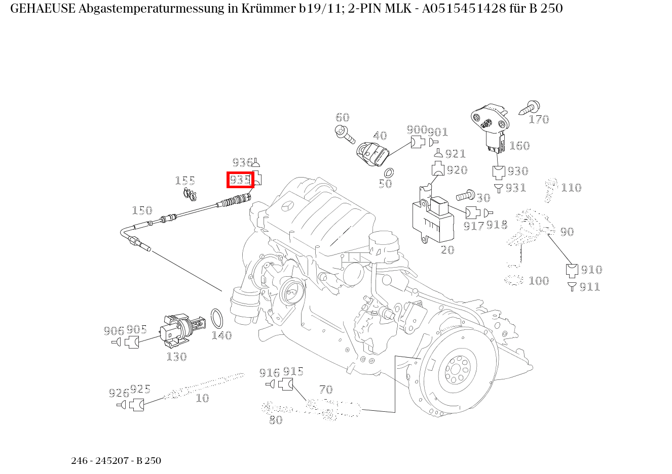 Gehäuse Abgastemperaturmessung in Krümmer b19/11; 2-PIN MLK B 250 246 Gehäuse Abgastemperaturmessung in Krümmer b19/11; 2-PIN MLK B 250 246