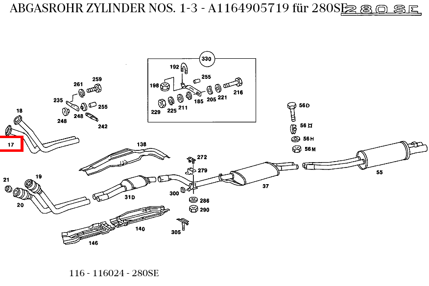 Abgasrohr ZYLINDER NOS. 1-3 280SE 116