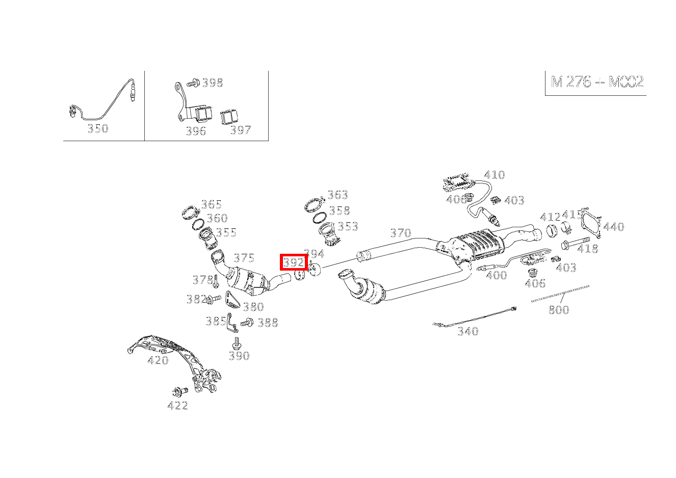DICHTRING ABGASANLAGE Auspuffrohr vorn rechts an Auspuff hinten E400 CA 207