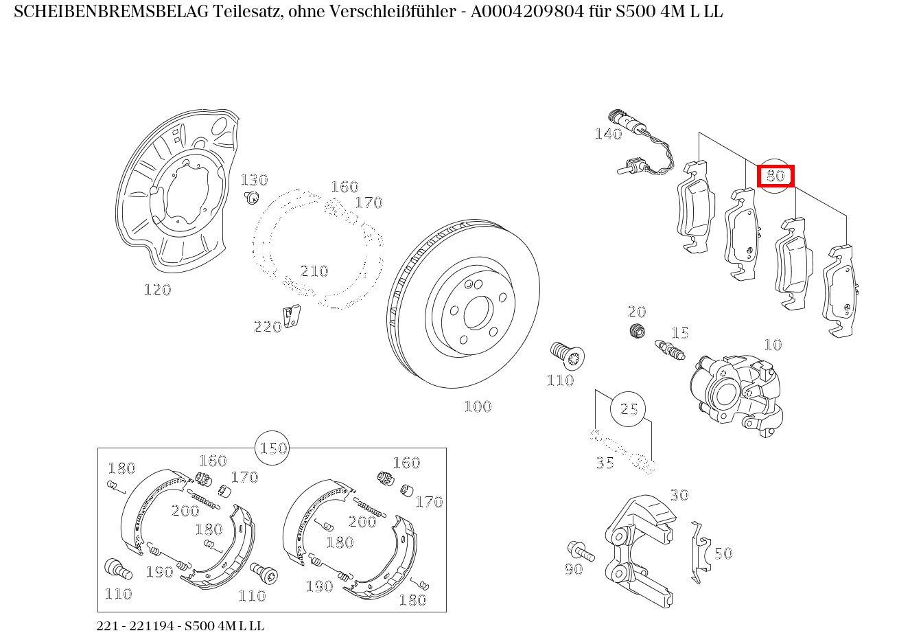 Scheibenbremsbelag Teilesatz, ohne Verschleißfühler S500 4M L LL 221 Scheibenbremsbelag Teilesatz, ohne Verschleißfühler S500 4M L LL 221