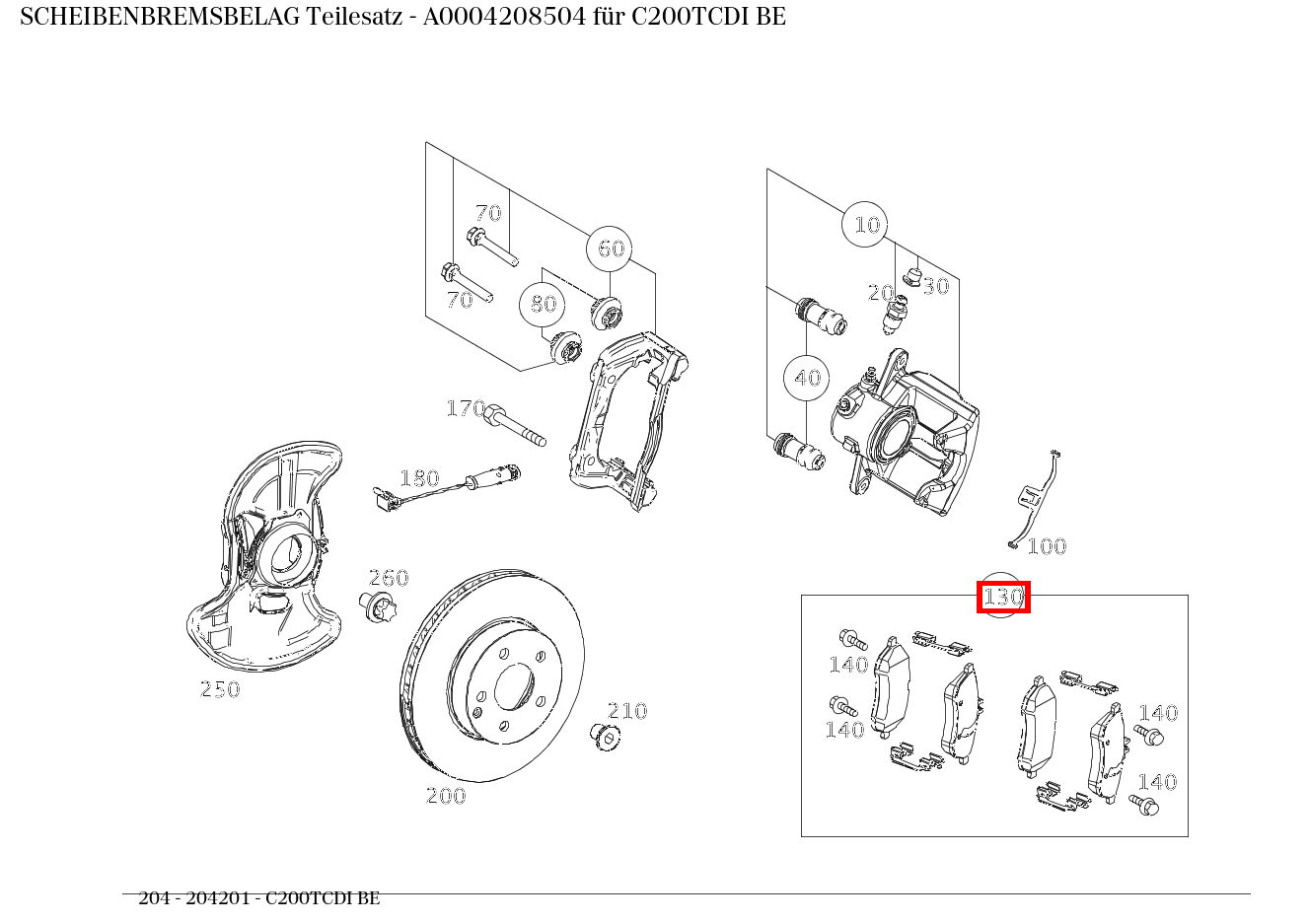 Scheibenbremsbelag Teilesatz C200TCDI BE 204