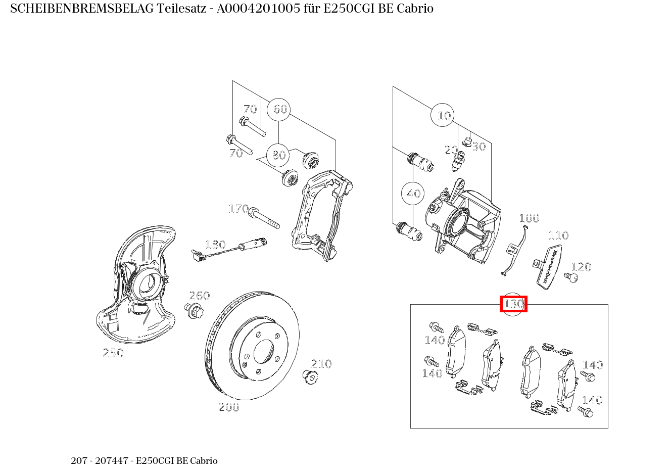 Scheibenbremsbelag Teilesatz E250CGI BE Cabrio 207 Scheibenbremsbelag Teilesatz E250CGI BE Cabrio 207