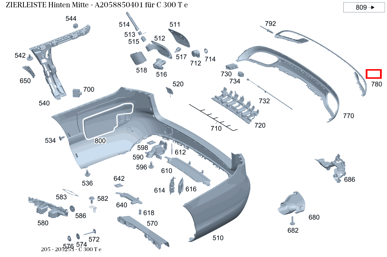 Zierleiste Hinten Mitte für C-Klasse 205 kaufen 