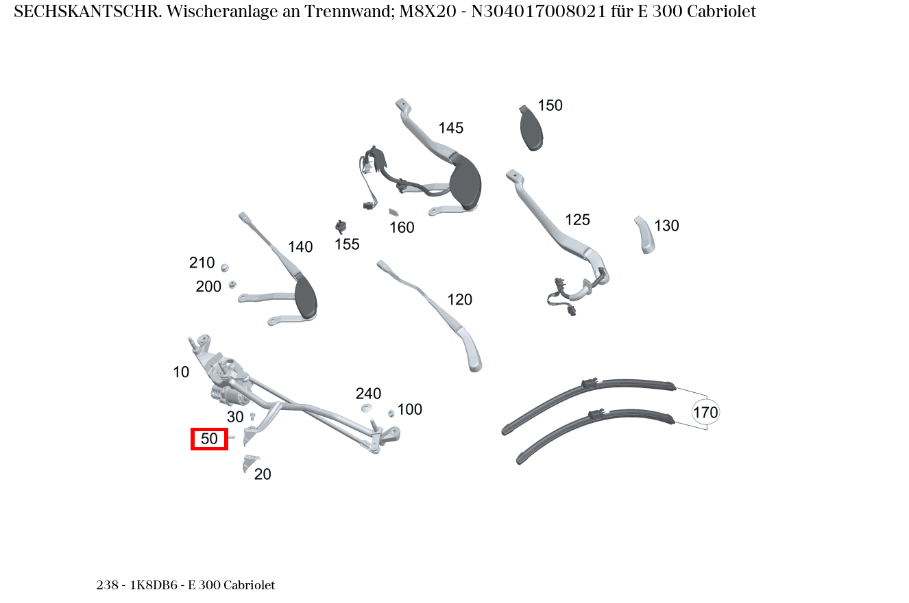 Sechskantschraube Wischeranlage an Trennwand; M8X20 E 300 Cabriolet 238