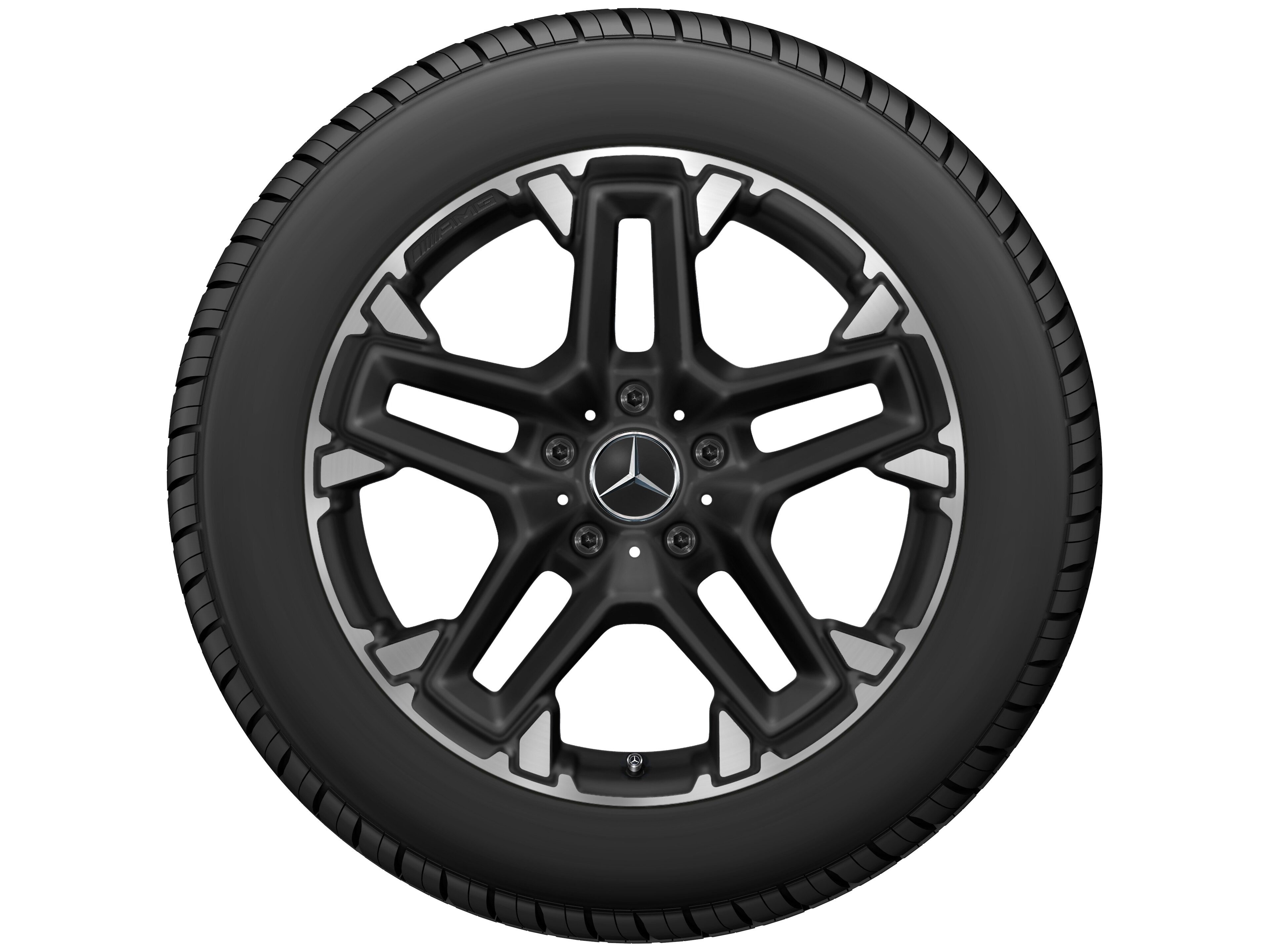 Mercedes-Benz - AMG Kreuzspeichen-Rad, 50,8 cm (20 Zoll), Felgenhorn glanzgedreht 9,5 J x 20 ET 35, schwarz matt