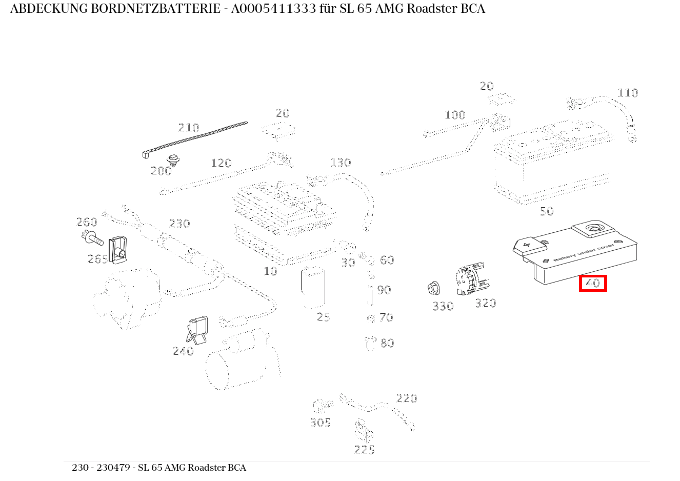 Abdeckung BORDNETZBATTERIE SL 65 AMG Roadster BCA 230