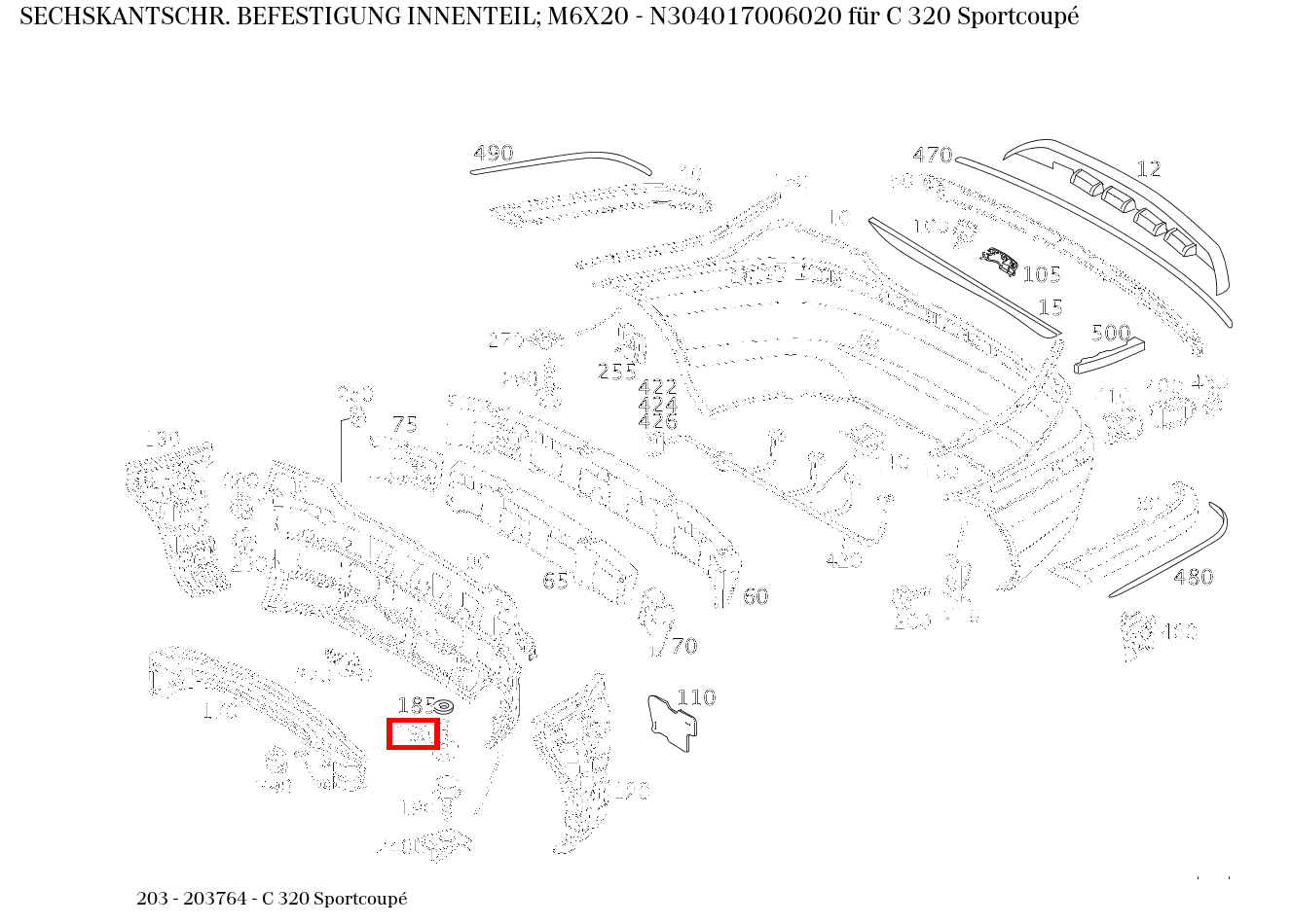 Sechskantschraube BEFESTIGUNG INNENTEIL; M6X20 C 320 Sportcoupé 203