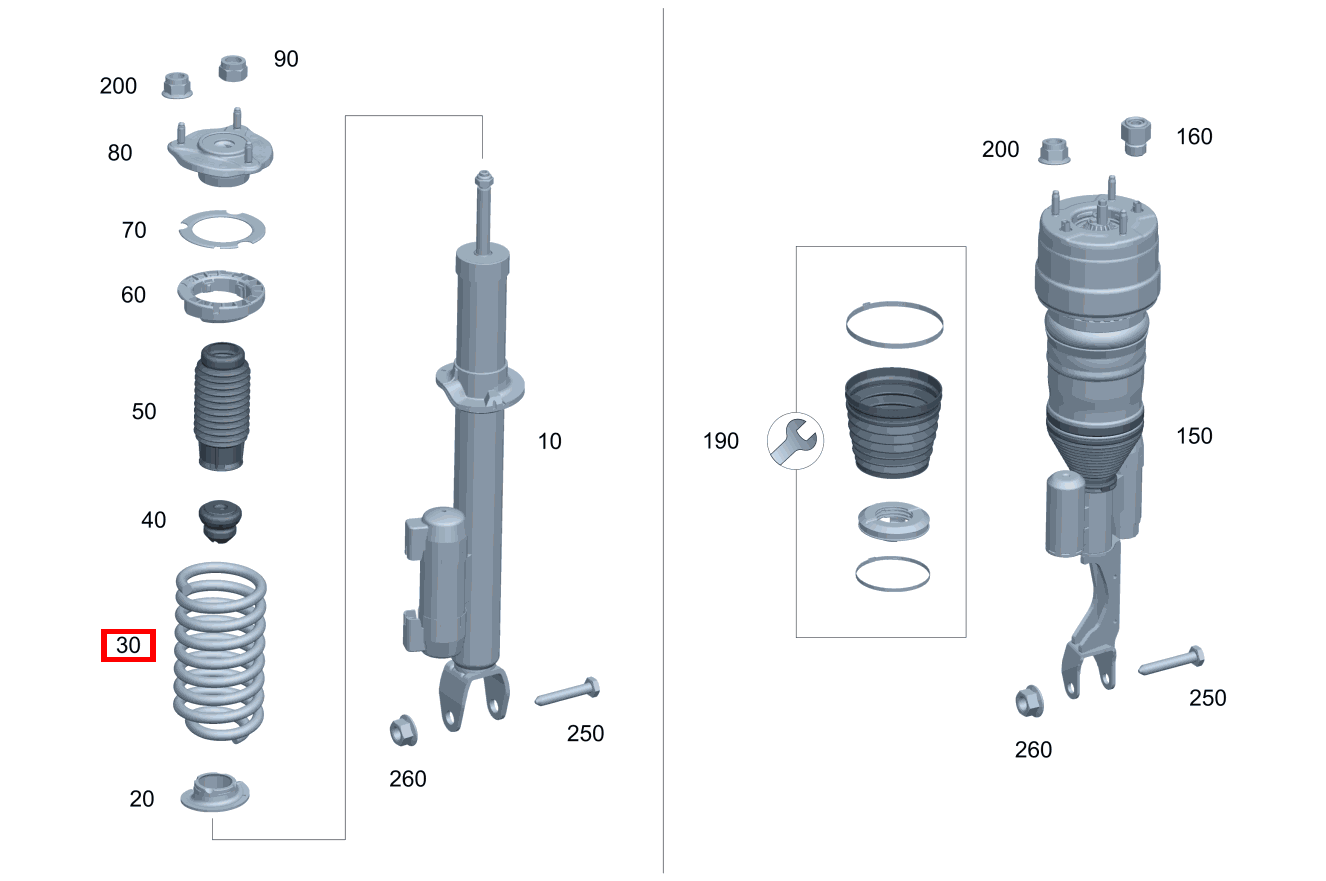 Schraubenfeder FARBKENNZEICHNUNG: 3 X GELB / 1 X BLAU E 200 4MATIC Coupé 238