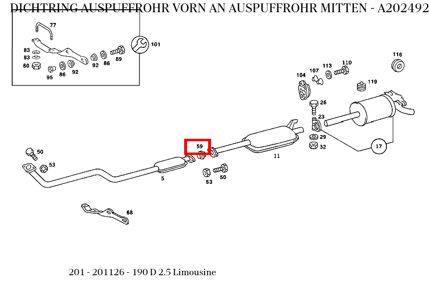 Dichtring AUSPUFFROHR VORN AN AUSPUFFROHR MITTEN 190 D 2.5 Limousine 201 Dichtring AUSPUFFROHR VORN AN AUSPUFFROHR MITTEN 190 D 2.5 Limousine 201