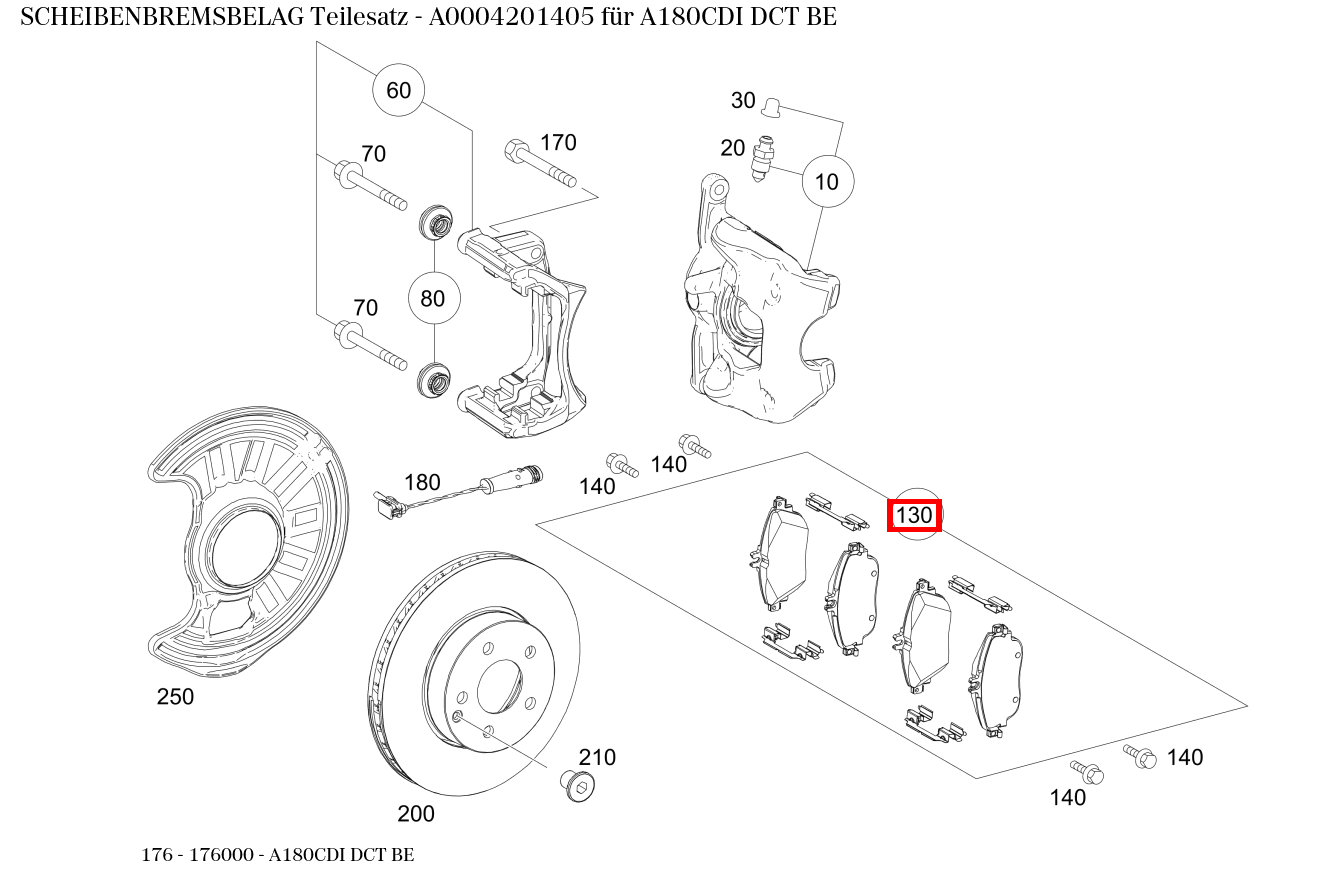 Scheibenbremsbelag Teilesatz A180CDI DCT BE 176