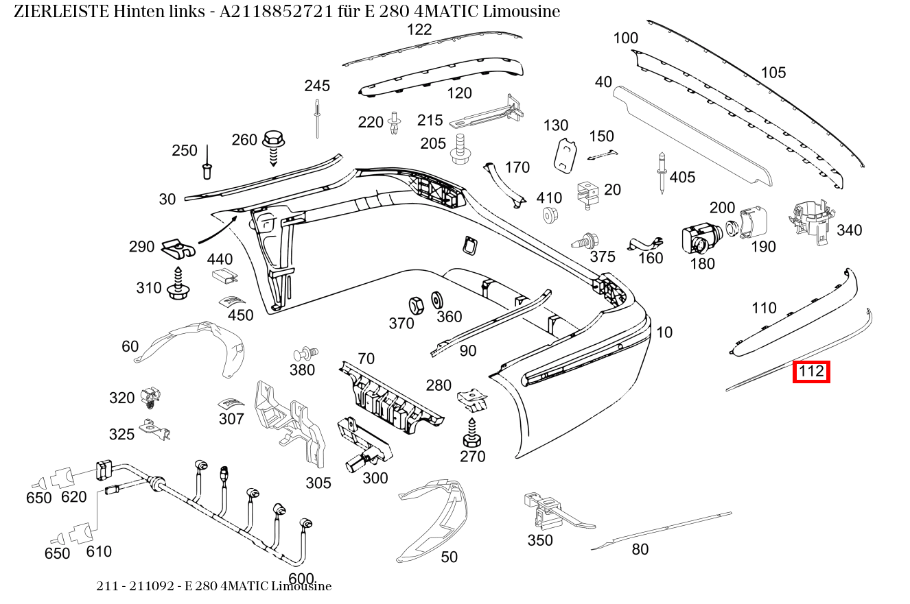 Zierleiste Hinten links E 280 4MATIC Limousine 211 Zierleiste Hinten links E 280 4MATIC Limousine 211