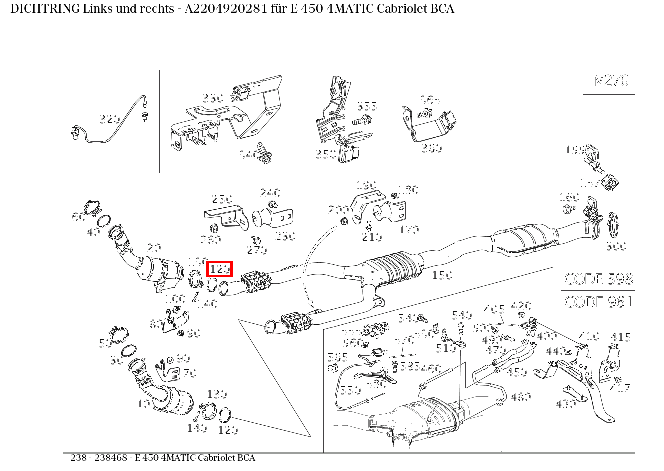 Dichtring Links und rechts E 450 4MATIC Cabriolet BCA 238 Dichtring Links und rechts E 450 4MATIC Cabriolet BCA 238