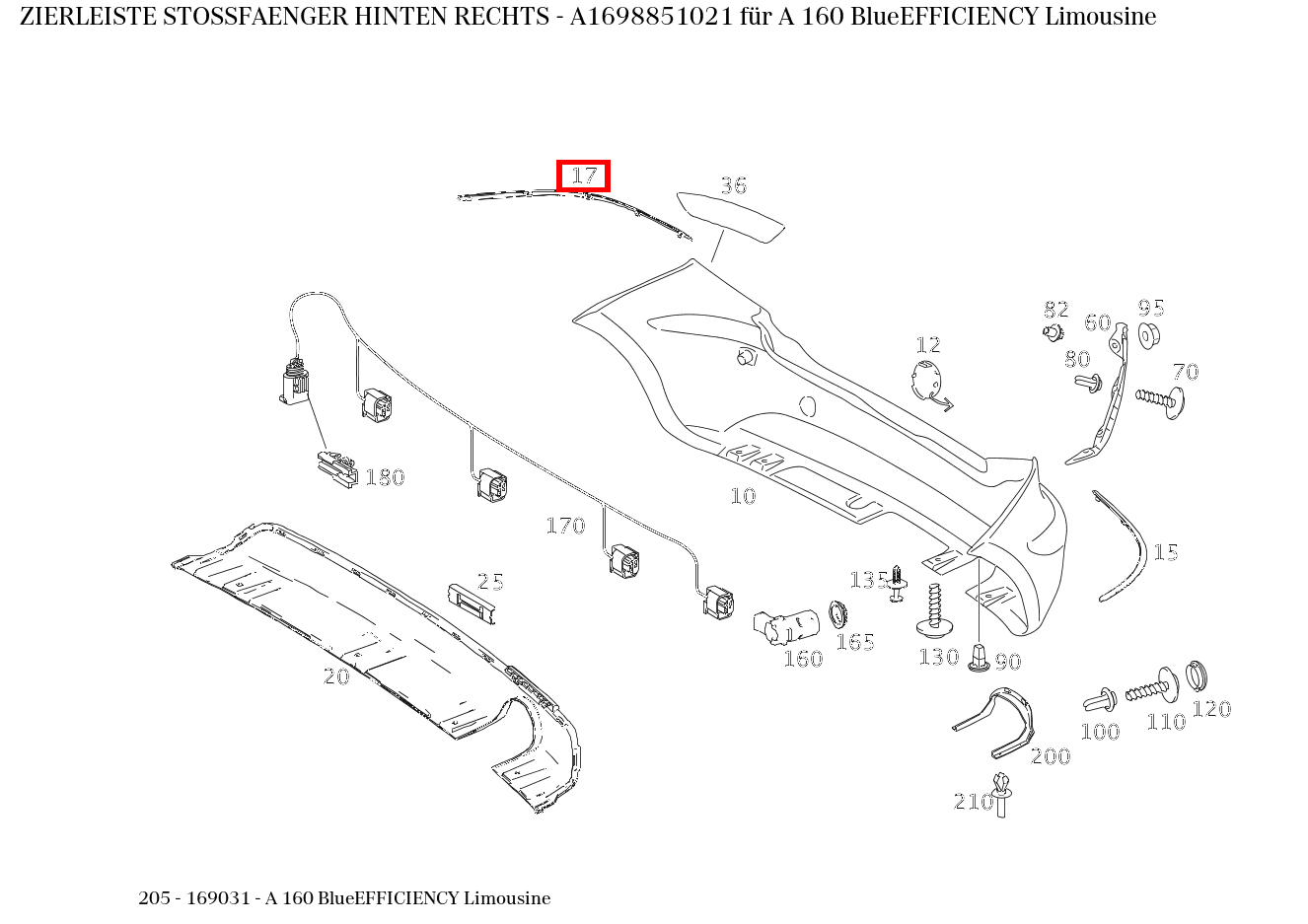 Zierleiste STOSSFAENGER HINTEN RECHTS A 160 BlueEFFICIENCY Limousine 205 Zierleiste STOSSFAENGER HINTEN RECHTS A 160 BlueEFFICIENCY Limousine 205
