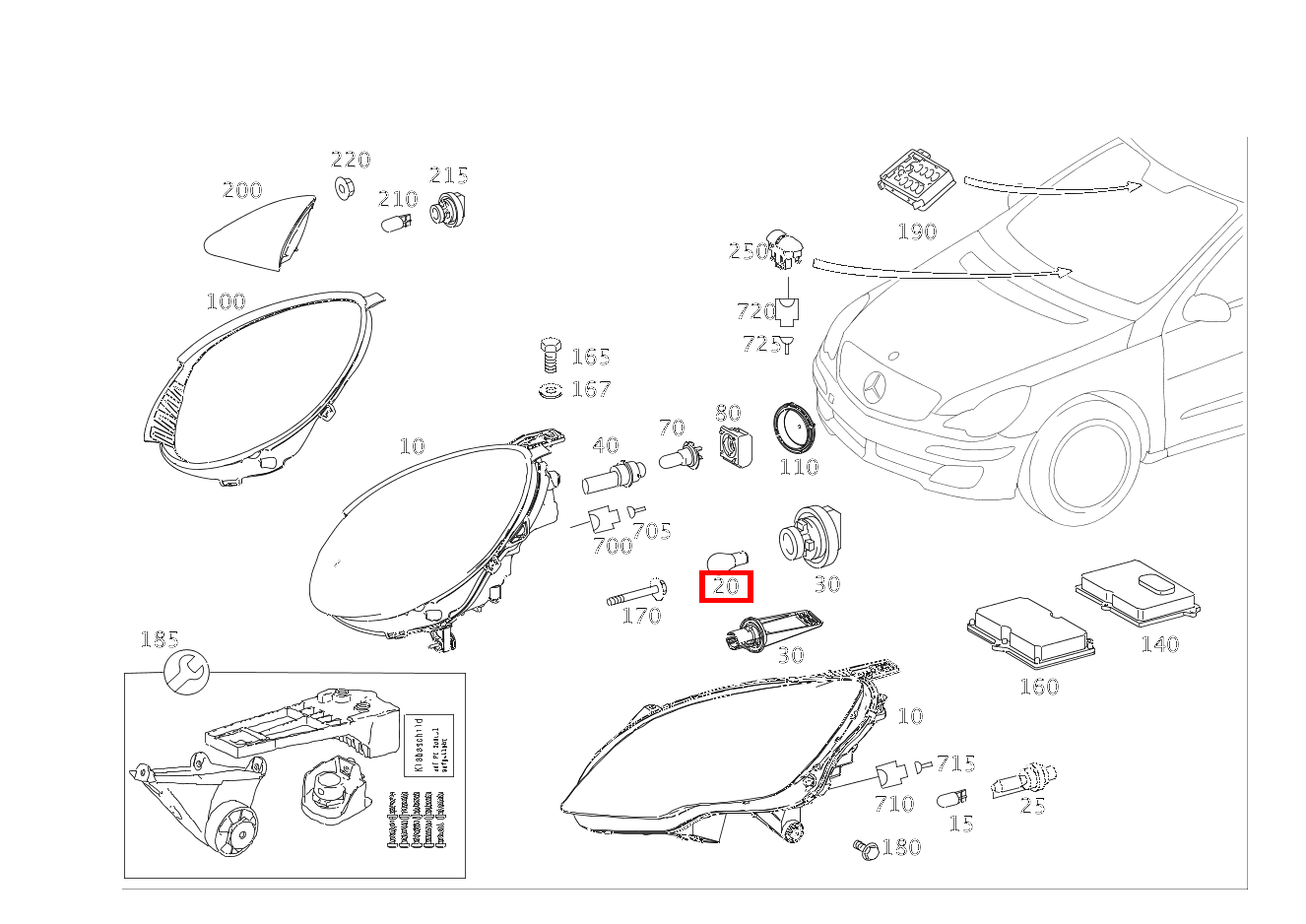 Glühlampe SEITENMARKIERUNGSLEUCHTE; 12V-5W R 500/550 L 4MATIC 251