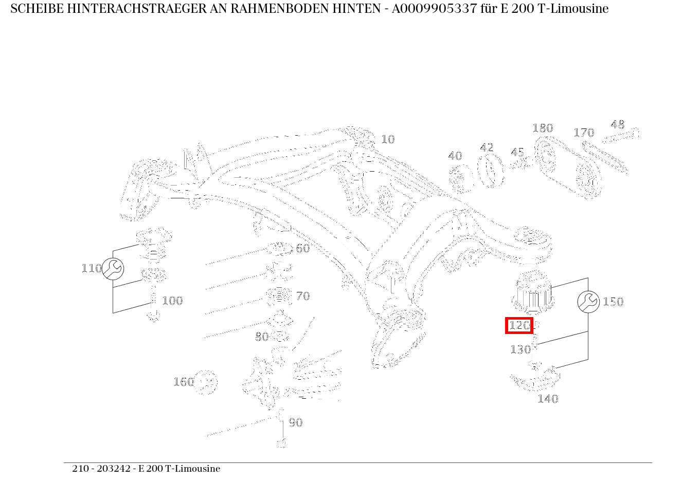 Scheibe HINTERACHSTRAEGER AN RAHMENBODEN HINTEN E 200 T-Limousine 210