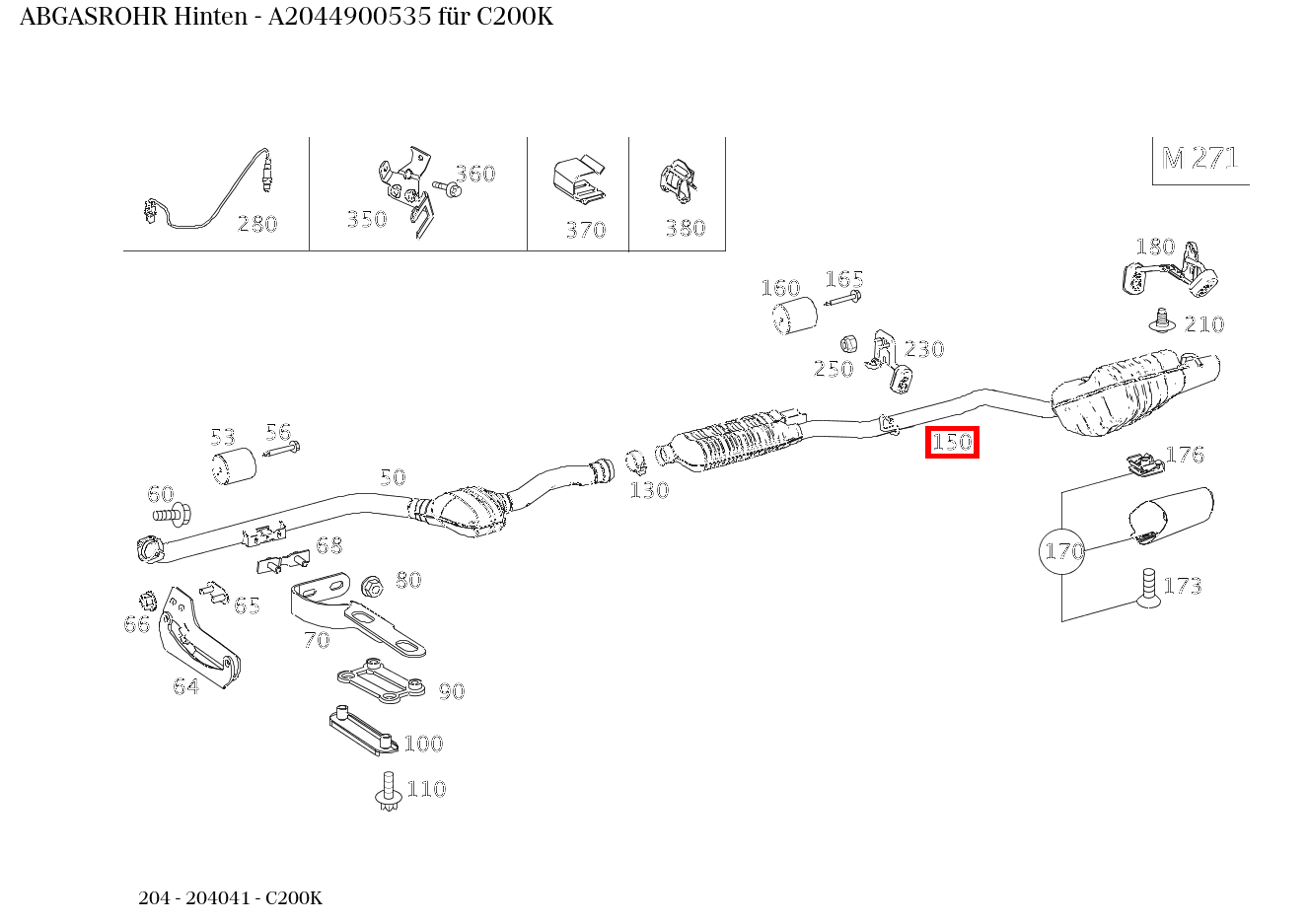 Abgasrohr Hinten C200K 204