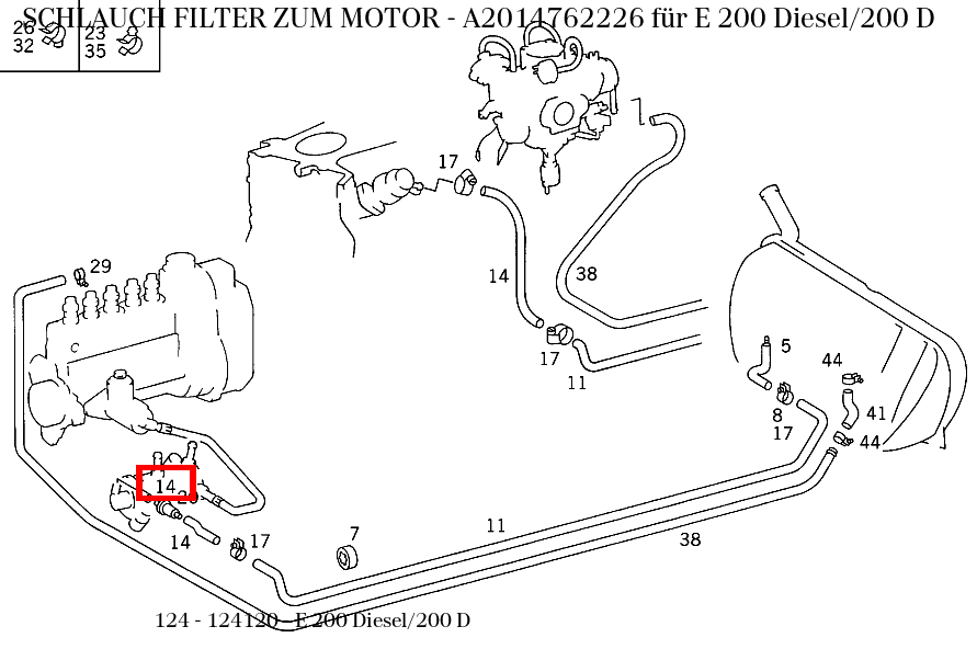 Schlauch FILTER ZUM MOTOR E 200 Diesel/200 D 124