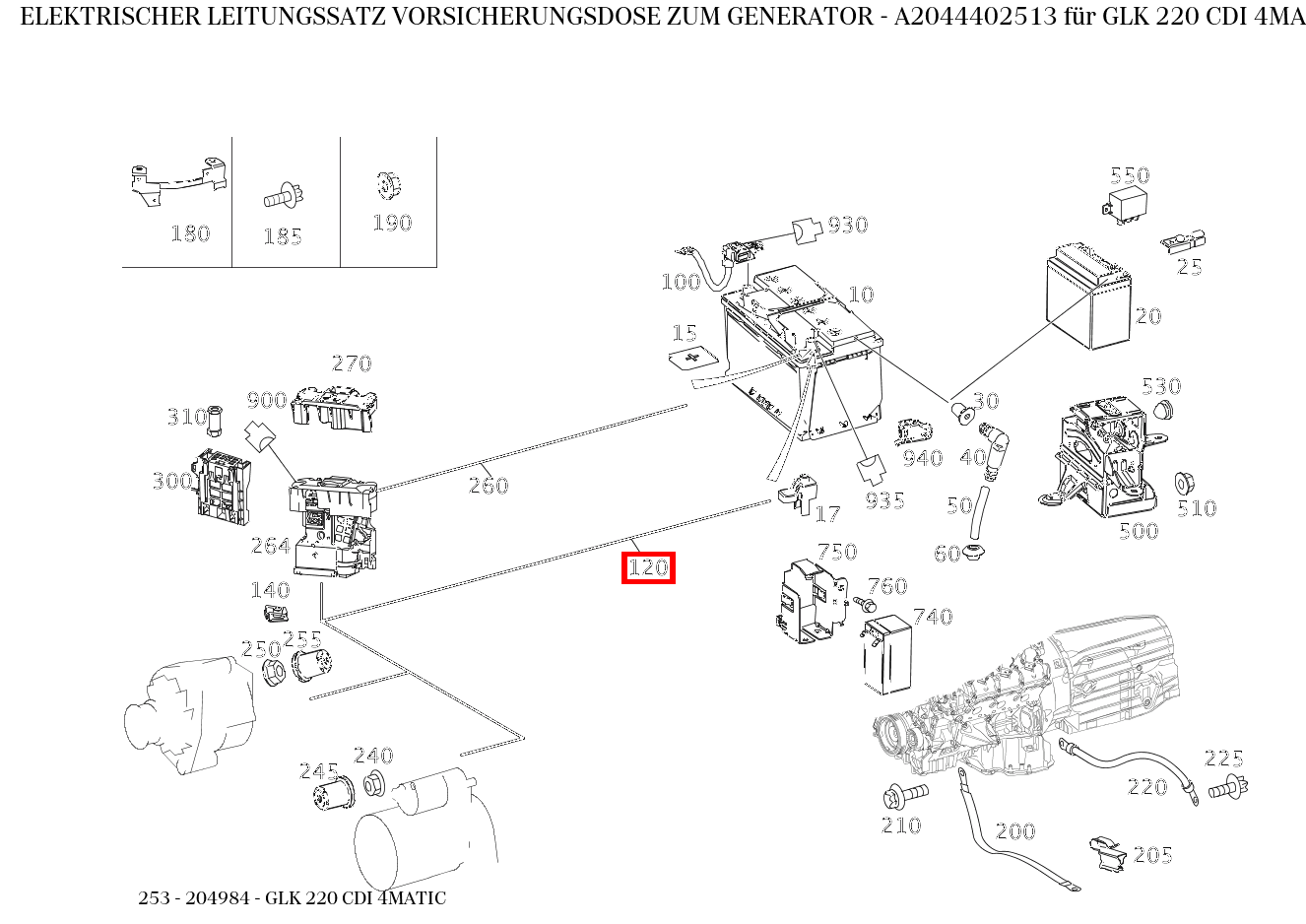 Elektrischer Leitungssatz VORSICHERUNGSDOSE ZUM GENERATOR GLK 220 CDI 4MATIC 253
