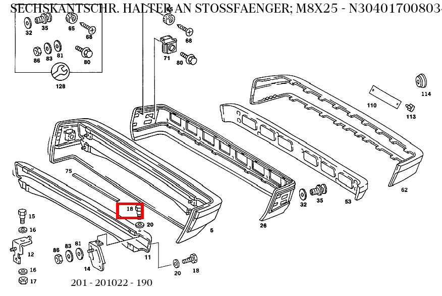 Sechskantschraube HALTER AN STOSSFAENGER; M8X25 190 201 Sechskantschraube HALTER AN STOSSFAENGER; M8X25 190 201