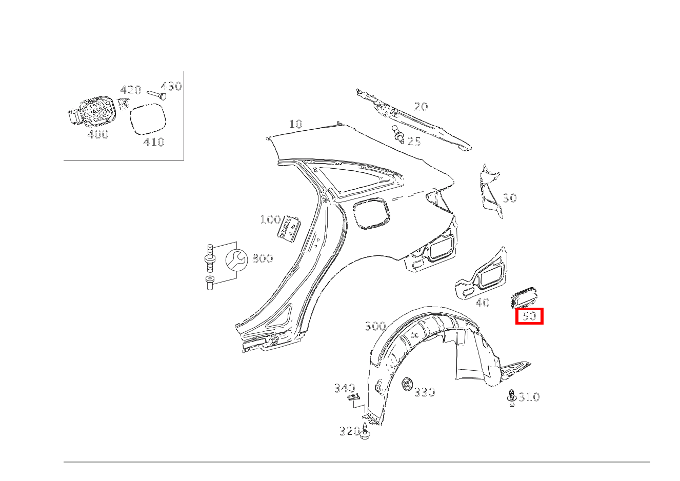 Klappe ENTLUEFTUNG AN HINTERKOTFLUEGEL IM BEREICH STOSSFAENGER RECHTS CLA 200 Shooting Brake 212