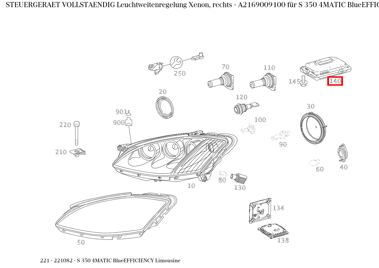 Steuergerät vollständig Leuchtweitenregelung Xenon, rechts S 350 4MATIC BlueEFFICIENCY Limousine 221 Steuergerät vollständig Leuchtweitenregelung Xenon, rechts S 350 4MATIC BlueEFFICIENCY Limousine 221